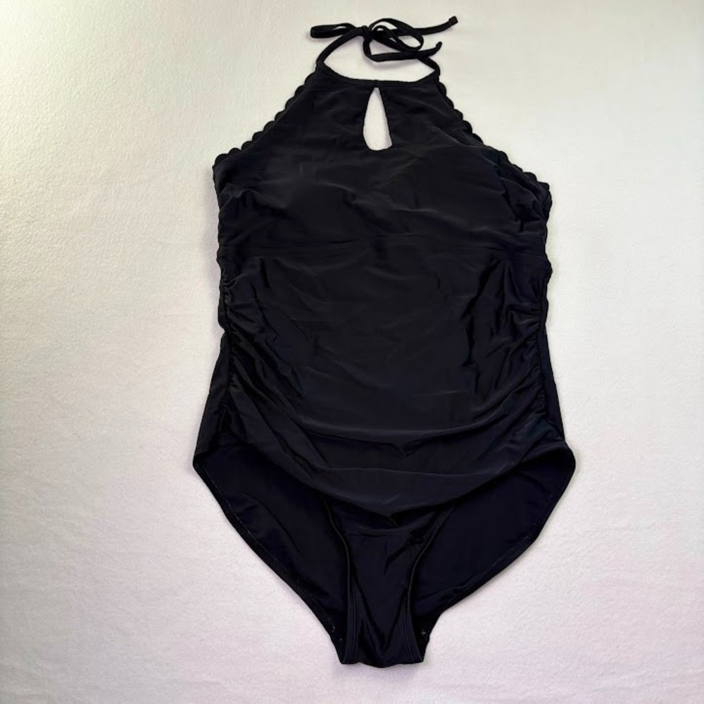 Kona Sol Womens Size XL Black Halter Neck Swimsuit One Piece Padded‎